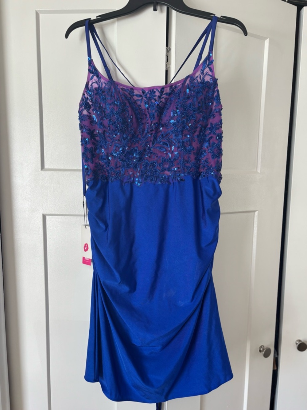 Beaded Royal Blue Mini Dress with Purple Embellished Bodice